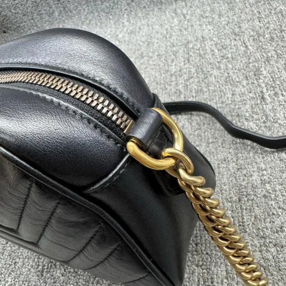 100% Authentic GUCCI GG Marmont Black Leather Shoulder Bag 800-121724 - Picture 6 of 14